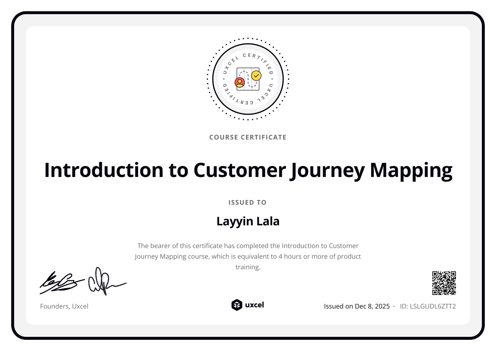 Layyin Lala's certificate